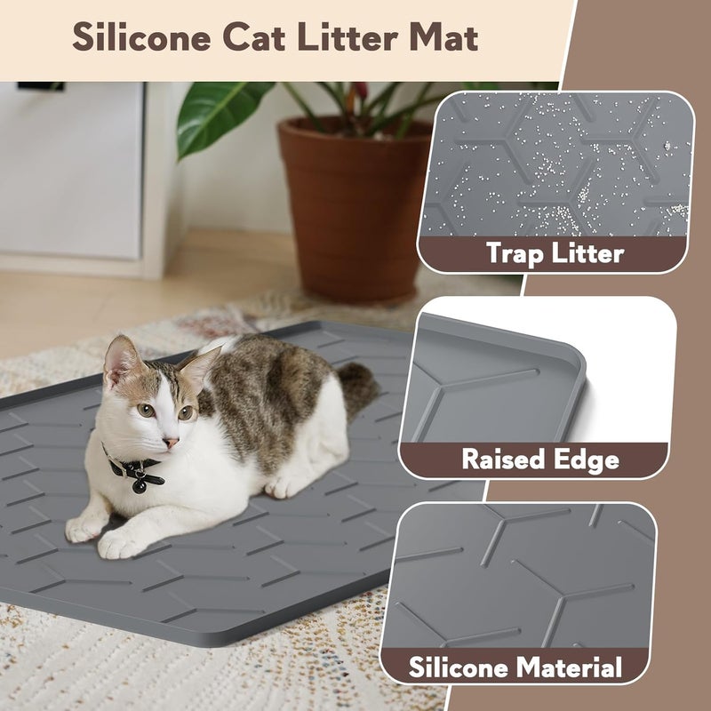 Garoopion Cat Litter Mat, Large 40" X 28" Litter Catcher Rug, Waterproof Silicone Mat for Cats, Dark Gray - Image 2